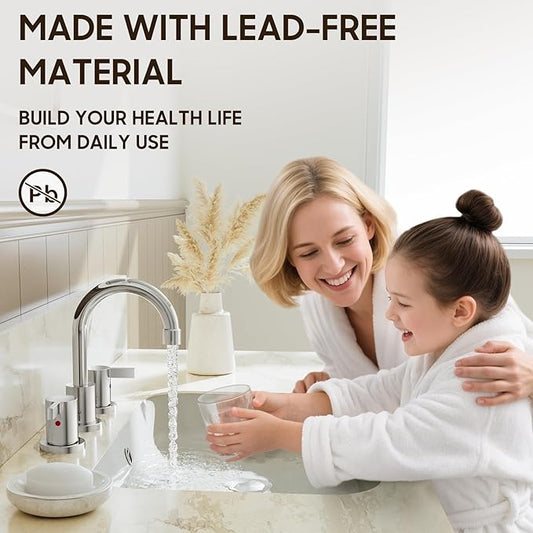 Phiestina 8 Inch 3 Hole Widespread Chrome Bathroom Faucet 2 Handle Bathroom Vanity Faucet with Metal Pop Up Drain & Water Supply line,BF03042-K01-C
