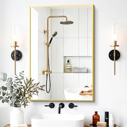 Bathroom Mirror for Wall, 2 Pack 36"x24" Gold Vanity Mirror | Sturdy Rectangular Metal Frame, HD Tempered Glass, Hangs Horizontally or Vertically in Bedroom, Living Room, Entryway