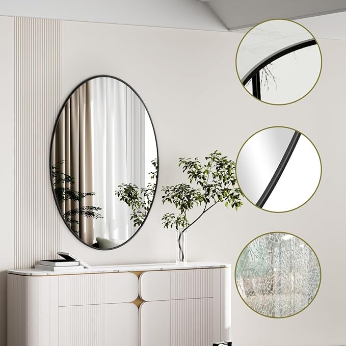 Koonmi Black Oval Bathroom Mirror, 24"x32" Oval Mirror for Wall | Shatterproof Bathroom Vanity Mirror for Bedroom Living Room Entryway, Horizontal or Vertical, Hardware Included