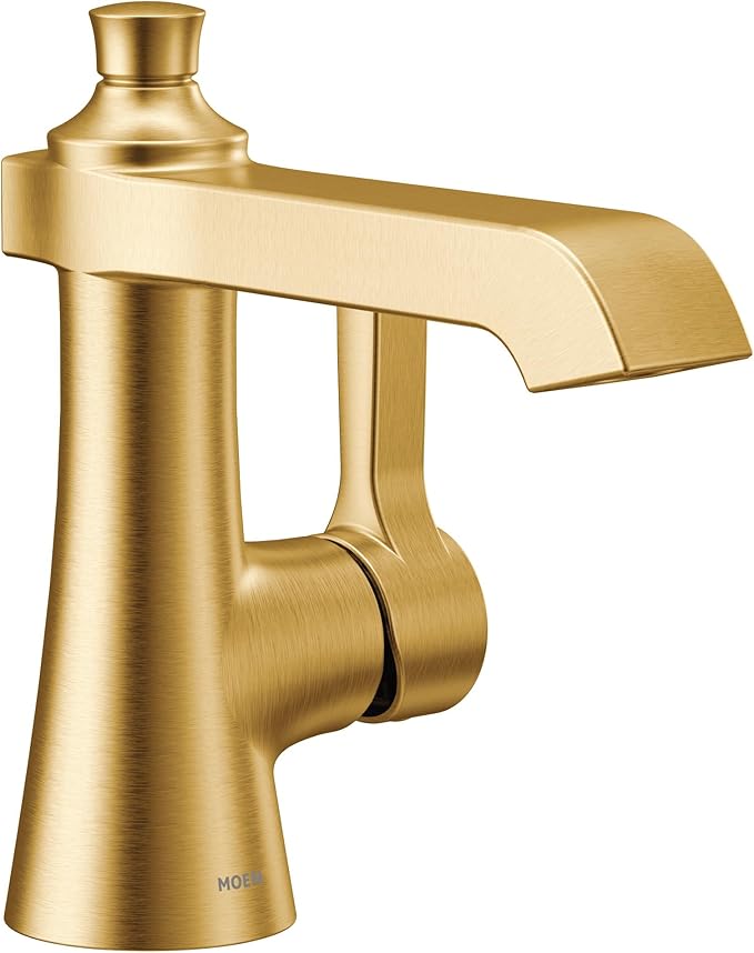 Moen Brushed Gold Flara One-Handle Single Hole Bathroom Faucet with Drain Assembly, S6981BG