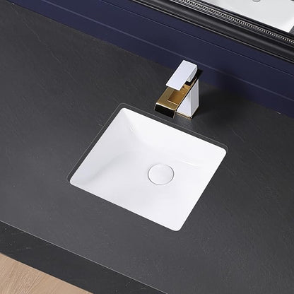 Small Undermount Bathroom Sink 14x13 Inch Vessel Sink White Porcelain Ceramic Under Counter Lavatory Vanity Sink Basin Rectangular Undermount Sinks with Overflow