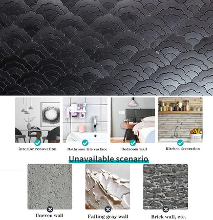 XUANINY 7-Sheet Peel and Stick Metal Backsplash Tiles, Self Adhesive Cloud-Shaped Aluminum Mosaic 3D Wall Sticker for Kitchen Bathroom Living Room Decor (Black, 11)