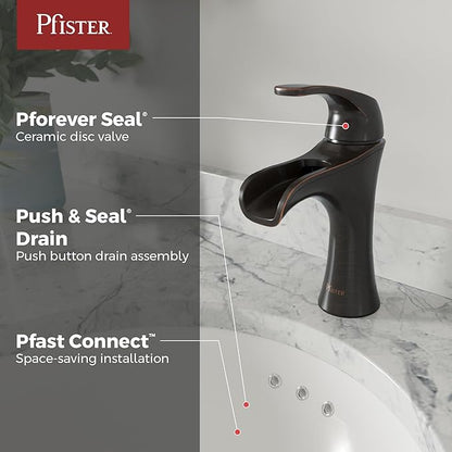 Pfister Jaida Bathroom Sink Faucet, Single Control, 1-Handle, Single Hole, Tuscan Bronze Finish, LF042JDYY