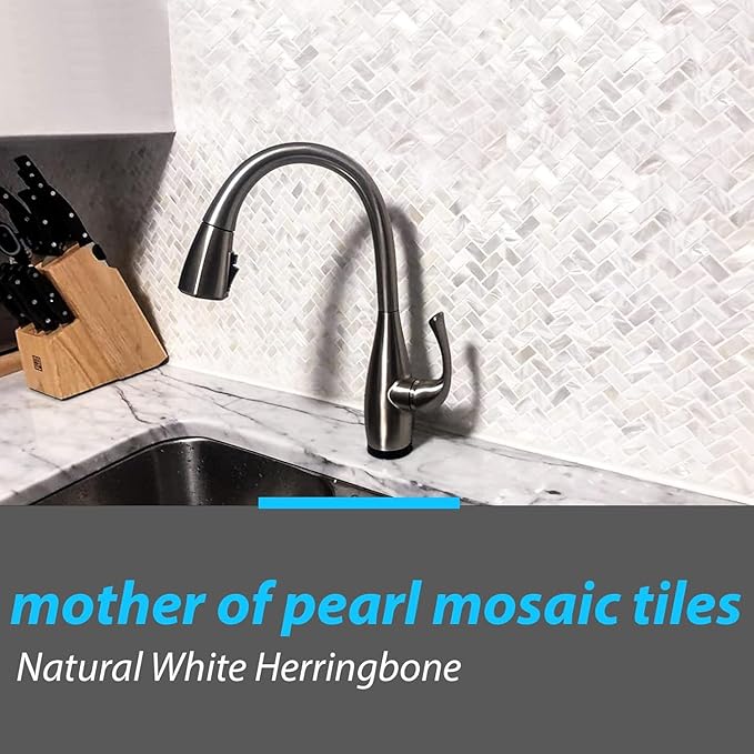 Art3d 6-Pack White Mother of Pearl MOP Shell Tile for Shower Wall, 12" x 12" Natural White Herringbone