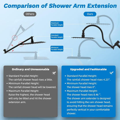 Hibbent High Pressue All Metal 8" Rainfall Shower Head, Handheld 10-Spray | cUPC Certified Matte Black Dual Showerhead Combo, 4-way Diverter with Pause Mode, Brass Extension Arm, 71'' Hose & Holder