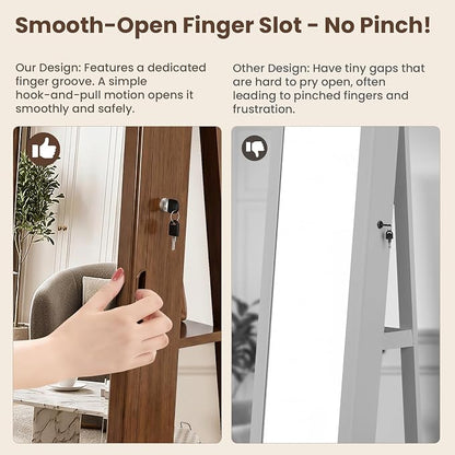 4-In-1 Jewelry Cabinet Jewelry Armoire Lockable Standing, Brown | Jewelry Organizer with Storage, Full-Length Mirror, 3 Storage Shelves, Makeup Mirror, 360 ° Swivel Jewelry Armoire for Women