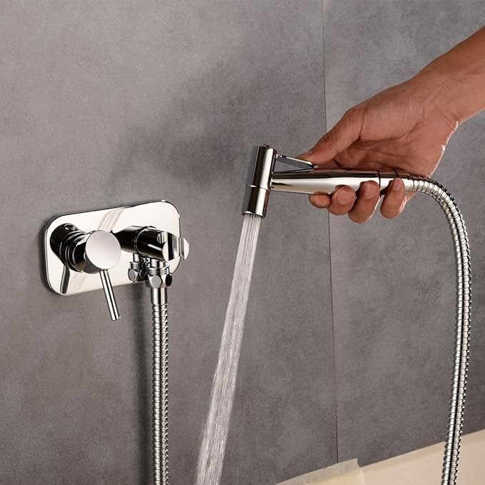 TRUSTMI Toilet Concealed Hot and Cold Bidet Spray Set, Brass Hand Held Warm Water Sprayer Shattaf,Chrome