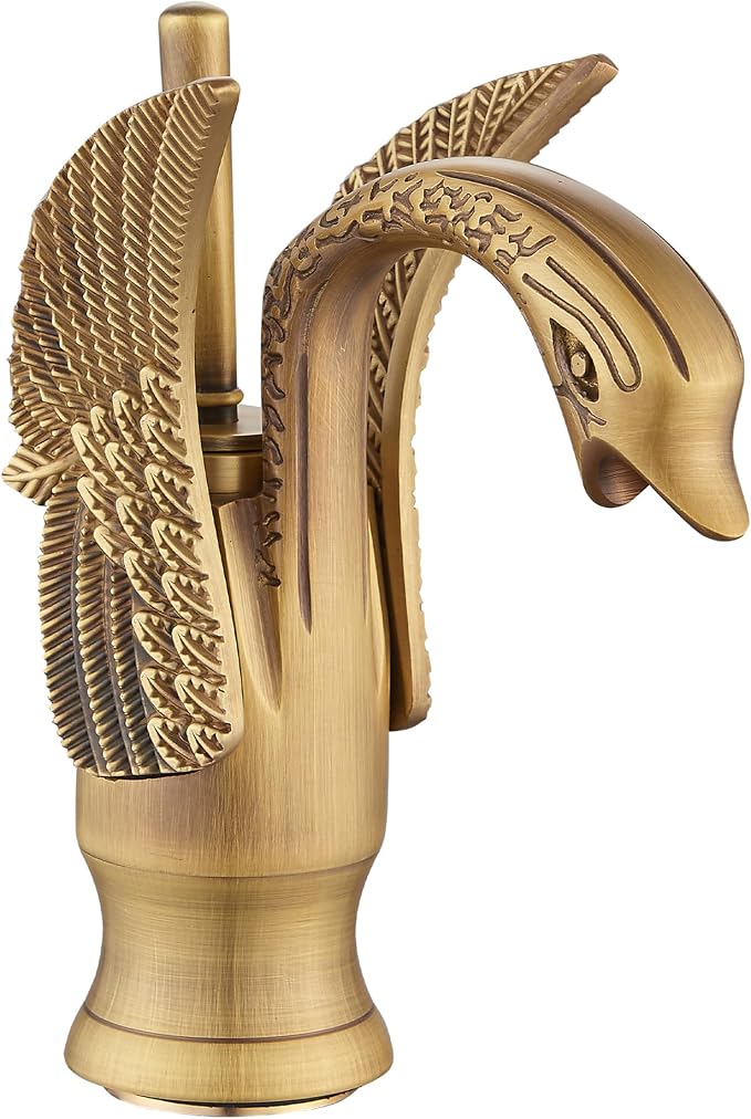 Bathroom Faucet Antique Brass Swan Single Handle One Hole Bathroom Vanity Faucet Basin Tap Deck Mount Lavatory
