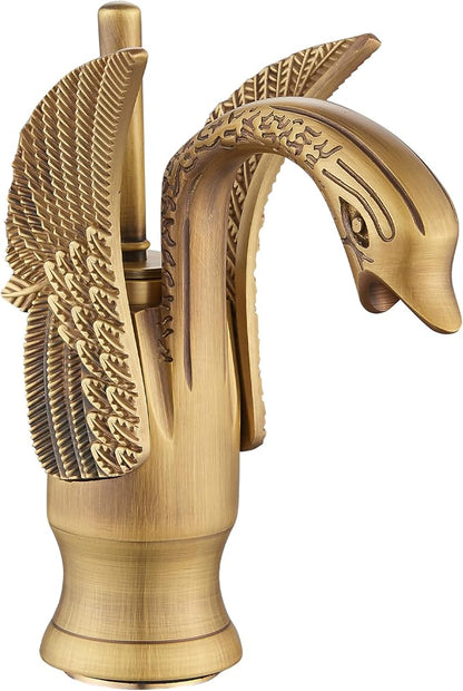 Bathroom Faucet Antique Brass Swan Single Handle One Hole Bathroom Vanity Faucet Basin Tap Deck Mount Lavatory
