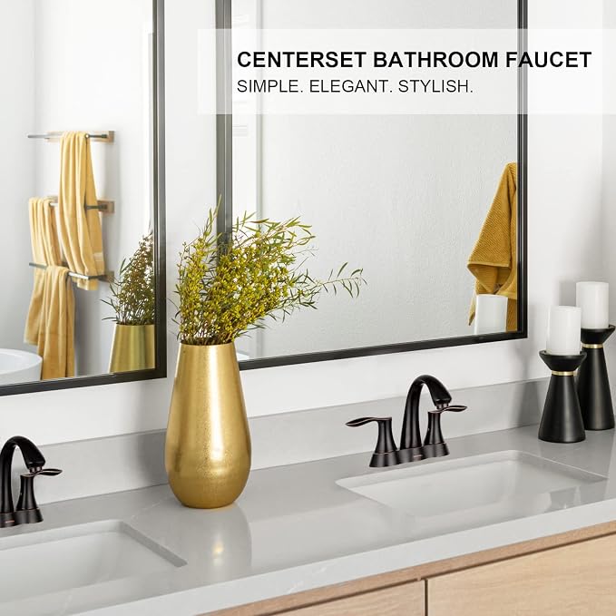 Oil Rubbed Bronze Bathroom Faucet, Lava Odoro Modern Two Handle 4 Inch Centerset Bathroom Sink Faucet Bronze Vanity Faucet with Pop up Drain Assembly Supply Line, Spot-Resistant, BF423-ORB
