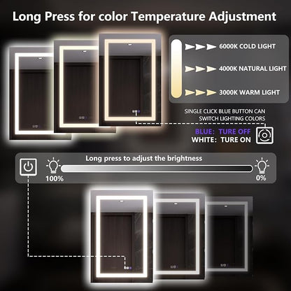 Smart LED Medicine Cabinet with Mirror, 24W×36H Inch Bathroom Storage Medicine Cabinet, 3 Color Stepless Dimming & Anti-Fog, 5X Magnifier, Night Light, DTC Soft-Close Left Hinges