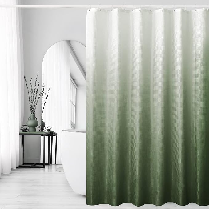 Long Sage Green Ombre Fabric Shower Curtain, 72 x 78 | Tall Sage Green Ombre Shower Curtain for Bathroom, Fabric Shower Curtain Set , Water Repellent, Machine Washable