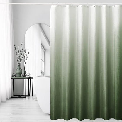 Long Sage Green Ombre Fabric Shower Curtain, 72 x 78 | Tall Sage Green Ombre Shower Curtain for Bathroom, Fabric Shower Curtain Set , Water Repellent, Machine Washable