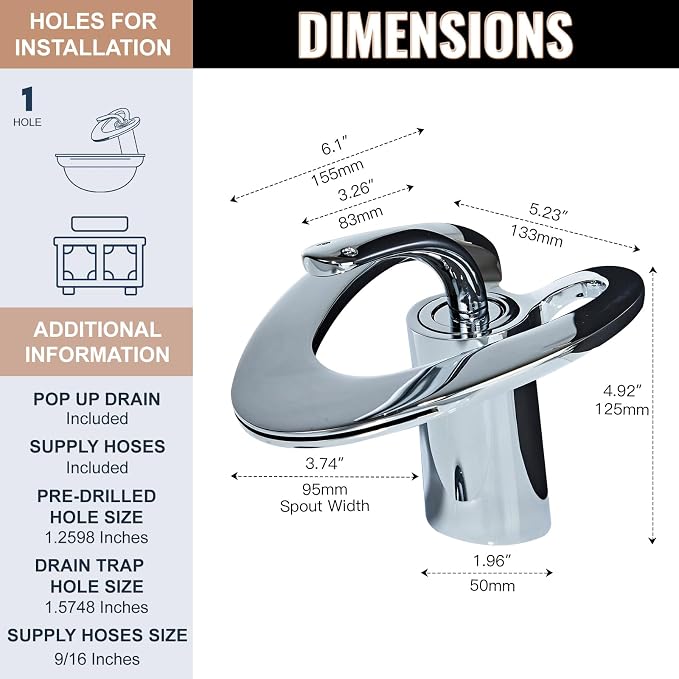Chrome Waterfall Vessel Sink Single Hole 1 Handle Lever Vanity Brass Modern Elegant Bathroom Faucets, Unique Copper One Hole Hollow Faucet, Lavabos de Bano modernos