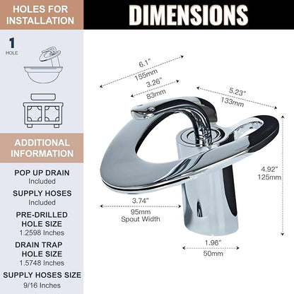 Chrome Waterfall Vessel Sink Single Hole 1 Handle Lever Vanity Brass Modern Elegant Bathroom Faucets, Unique Copper One Hole Hollow Faucet, Lavabos de Bano modernos