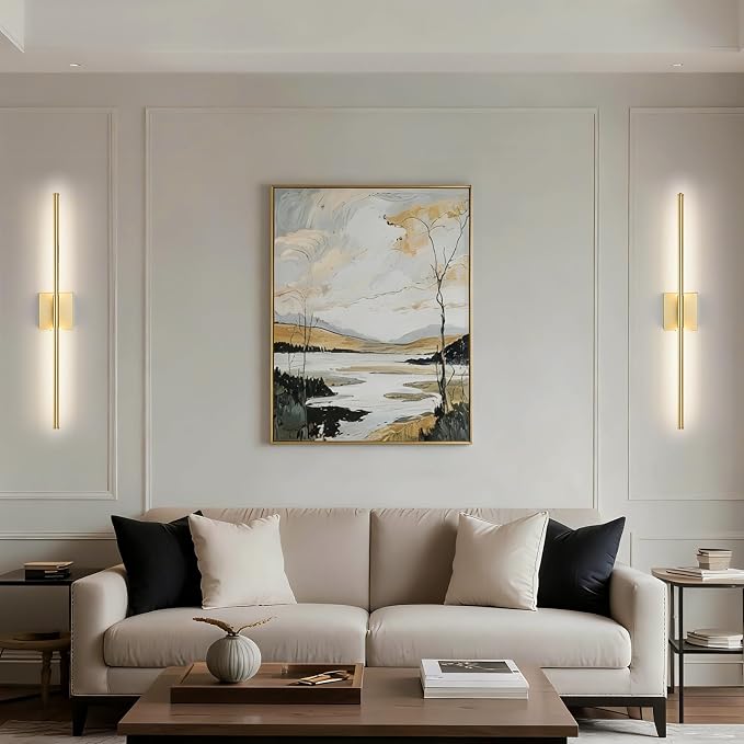 Battery Operated Wall Sconce, 3000K-6000K Dimmable Gold Wall Lights with Remote Control, Timable LED Wireless Wall Sconces, 350° Ratate for Bathroom, Living Room, Hallway 29.1 Inch 1 Pack