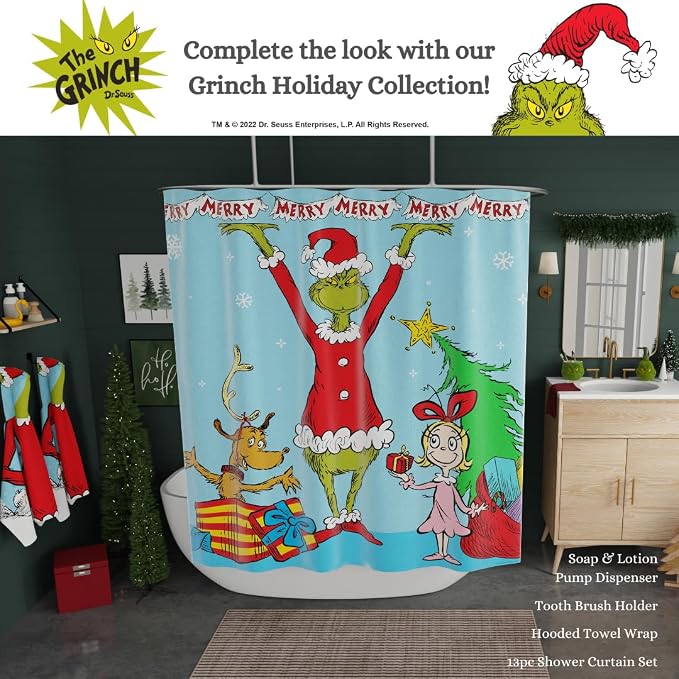 Collectibles Grinch by Dr. Seuss Holiday & Christmas Non Slip Plush Poly Knit Bathroom Mat Rug, 21x34, (Officially Licensed Product) by Franco