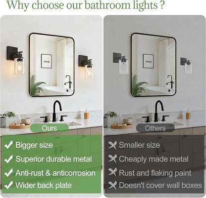 Indoi 1-Light Bathroom Light Fixtures, Matte Black Modern Vanity Lights with Clear Glass Shades, Bathroom Wall Lamp for Mirror Living Room Cabinet Bedroom Porch