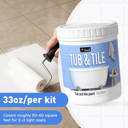 DWIL Tub Paint, Tub and Tile Refinishing Kit 33oz with Tools, Tile Refinishing Kit Bathtub Paint Water Based &Low Odor, Easy to Use Sink for Bathroom Kitchen, Semi-Gloss Vanilla White, 50-55sq.ft