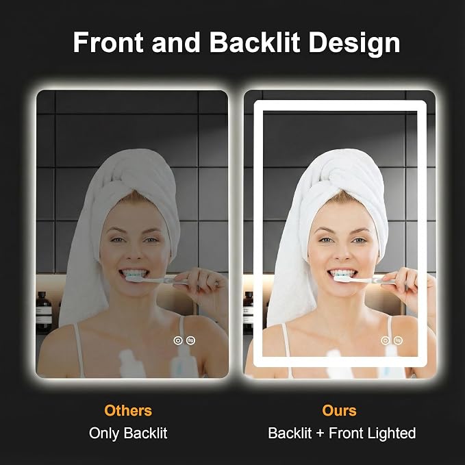LED Bathroom Mirror with Lights, 20 x 30 Lighted Vanity Wall Mirror | Backlit and Frontlit, Anti-Fog, Dimmable 3 Colors, Shatter-Proof Tempered Glass, Memory Function, Plug-in/Hardwired