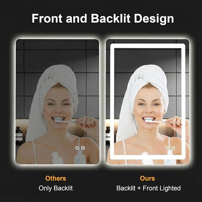 LED Bathroom Mirror with Lights, 20 x 30 Lighted Vanity Wall Mirror | Backlit and Frontlit, Anti-Fog, Dimmable 3 Colors, Shatter-Proof Tempered Glass, Memory Function, Plug-in/Hardwired