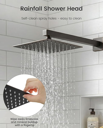 Homevacious Shower System Oil Rubbed Bronze Rainfall Shower Head Faucet And Handle Set 10 Inch with Handheld Spray Mixer Wall Mounted Bathroom Combo Set Rough-in Valve Body Trim Included