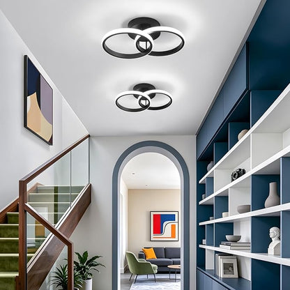 CANEOE Round Modern Led Ceiling Light Fixtures, 6000K Black Hallway Light Fixtures Ceiling, Bathroom Close to Ceiling Lights for Hallway Bedroom Corridor Aisle Ceiling Lamps (Black, 6000K, 1 Pack)