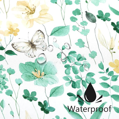 Mint Green Floral Shower Curtain, Cute Flower Fabric Shower Curtains for Bathroom, Watercolor Wildflower Butterfly Cloth Shower Curtain Set with Hooks, 72x72