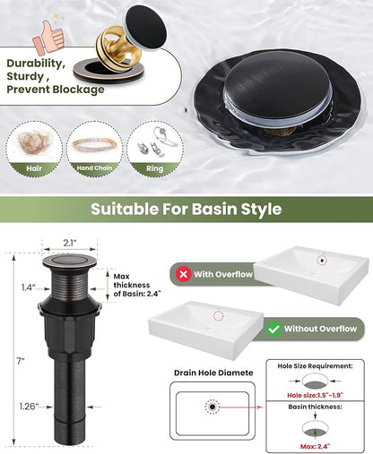 gotonovo Vessel Sink Faucet Modern Tall Bathroom Faucet Single Handle One Hole Stainless Steel Vanity Lavatory Rv Bowl Basin Mixer Tap with Supply Lines and Metal Pop Up Drain, Oil Rubbed Bronze