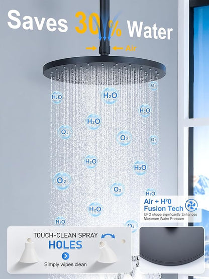 Woindo Shower Faucet Set 10" Rain Shower Head/8'' Side Shower Head and 3 Setting Handheld Ceiling Mount 3 Push Button Diverter Complete Rainfall Round Shower System Included Valve Trim Kit