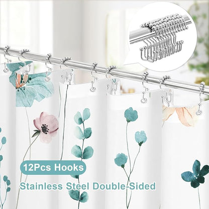 Long 3 in 1 Shower Curtain Set, 54x78 | Long 3 in 1 Shower Curtain Set, PEVA Liner Set & 12 Double Sided Steel Hooks, Waterproof Fabric Bathroom Curtain 54x78