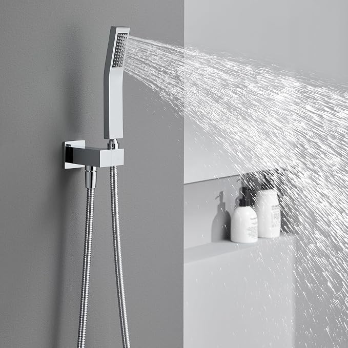 Shower System 12 Inches Rain Shower Combo Set Chrome Ceiling Mount Shower Faucet Bathroom Faucets with Rainfall Shower Head and Hand Shower