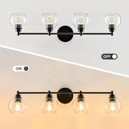 VONLUCE 4 Light Bathroom Vanity Light Fixtures, Black Finish | Globe Glass Shades, E26 Sockets, Easy to install, Vanity Lights for Bedroom Hallway Living Room