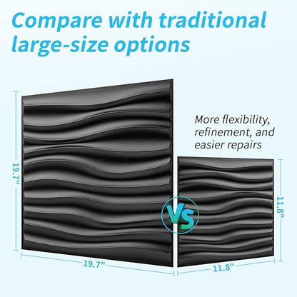 Art3d 20 Pack Decorative 3D Wall Panels, 19 Sq.Feet PVC Interior Wall Décor, 11.8"x11.8", Black