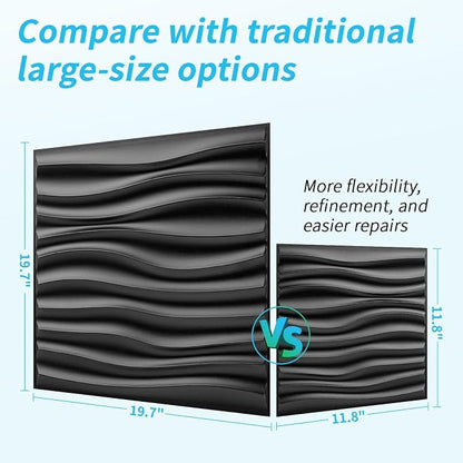 Art3d 100 Pack Decorative 3D Wall Panels, 97 Sq.Feet PVC Interior Wall Décor, 11.8"x11.8", Black