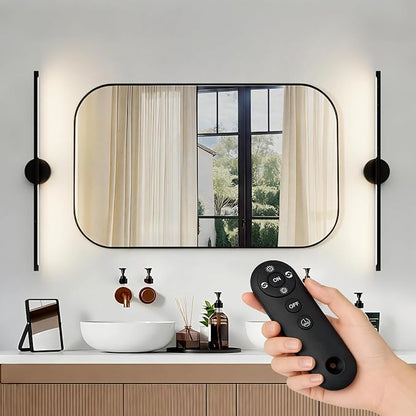31inch Plug in Bathroom Vanity Light, 6000K Black Wireless Vanity Lights with Remote Control, Black Bar Mirror Light for Bathroom Mirror