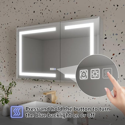 LED Bathroom Medicine Cabinet with Mirror, 24x40 Medicine Cabinet with Lights, Power Failure memor, Dimmable, Defogging, Recessed/Surface, Front&Backlit, Outlets, Dual-Opening