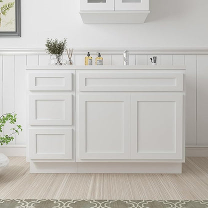 Vanity Art 54 inch Bathroom Vanity Base Only, Single Bathroom Vanity Cabinet with Soft Closing Shaker Drawer, Sturdy Floor Mounted Storage Cabinet Organizer for Bathroom, White, VA4039+VA4015-3
