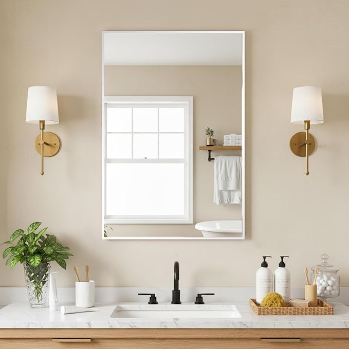 FICTOR Bathroom Vanity Mirror for Over Sink, 20" x 30", Silver | Anti-Rust Frame, Shatterproof Tempered Glass, Vertical/Horizontal Wall Mounted Mirror for Bedroom, Entryway, Living Room