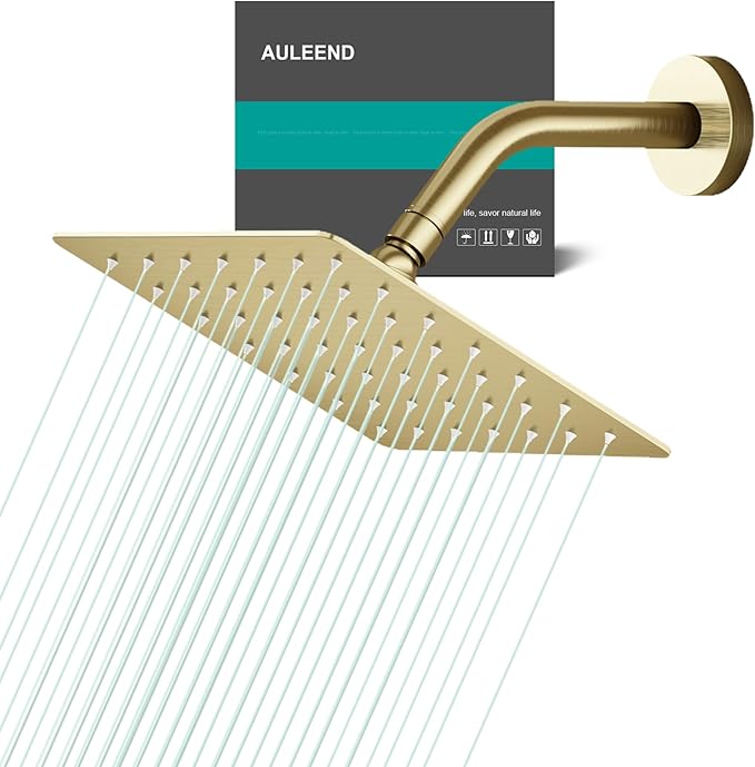 Square Rain Shower Head, High Flow Stainless Steel,Work with any decorative style，All Metal Rainfall Shower Head(Brushed Gold,6)