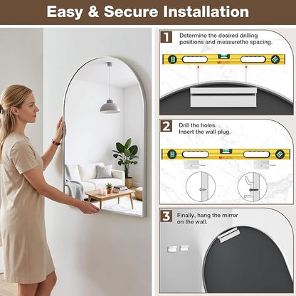 22"x30" Brushed Nickel Arched Vanity Bathroom Mirror, Set of 2 | Aluminum Alloy Frame, Clear Reflection, Rust-Resistant, Vertical or Horizontal, Wall Mount, Bedroom and Entryway