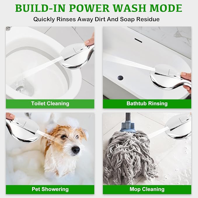 OHDAY® High Pressure Shower Head with Handheld Built-in Power Wash 6-Mode | Powerful Showerhead with 70'' Stainless Steel Hose,Adjustable Bracket,Power Wash for Tub,Tile,Pet & Bathroom Corner