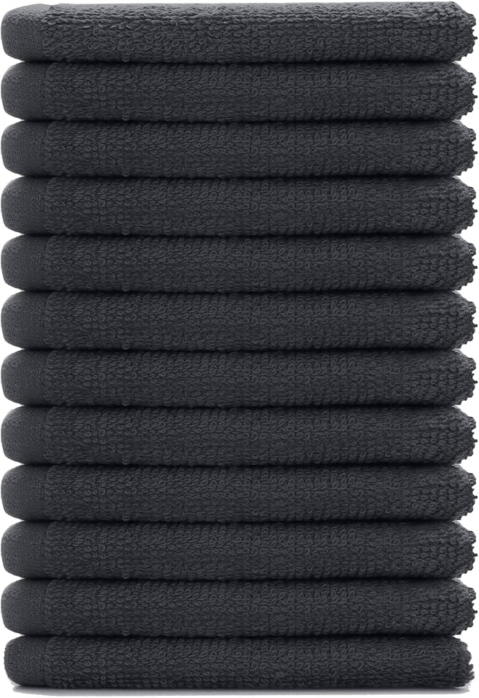 DAN RIVER 12 Pack Cotton Wash Cloths Set for Showering [12x12] Charcoal | Lighter Weight, Quick to Dry, Super Soft & Absorbent Face Towels, Hotel Quality, Perfect for Bathroom, Gym, Spa