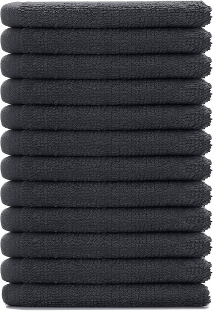 DAN RIVER 12 Pack Cotton Wash Cloths Set for Showering [12x12] Charcoal | Lighter Weight, Quick to Dry, Super Soft & Absorbent Face Towels, Hotel Quality, Perfect for Bathroom, Gym, Spa