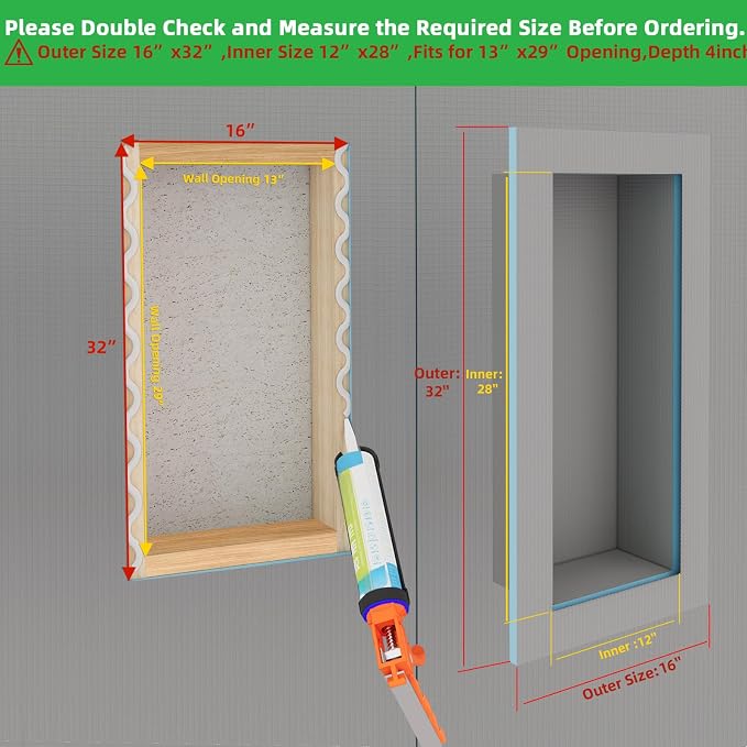 Tile Ready Shower Niche Insert 12"x28",Embedded Size 13"x29",Depth 4" | Waterproof and Ready-to-Tile Niche for Shower Wall,Recessed Showers Shelf Niches Box for Bathroom Renovation/Soap Storage