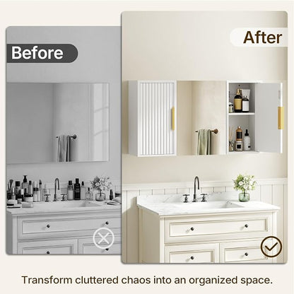 Bathroom Wall Cabinet with Mirror, Medicine Cabinet Mirror, Wall Mounted Medicine Cabinet, Mirrored Door Over The Toilet Storage, for Laundry Room, Bedroom, Camper, Hallway, White