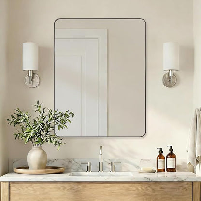 Brushed Nickel Mirrors for Bathroom Sink, 28x36 Inch Bathroom Vanity Mirror with Rectangular Metal Frame-Modern Clean Design with Superior Stainless Steel Frame