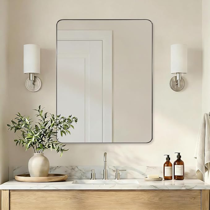 Brushed Nickel Mirrors for Bathroom Sink, 24x32 Inch Bathroom Vanity Mirror with Rectangular Metal Frame-Modern Clean Design with Superior Stainless Steel Frame