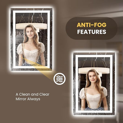 LOAAO 23.6"x35.4" LED Bathroom Mirror with Lights, UL Listed | Anti-Fog, Dimmable, 3 Color Temperature, Backlit + Front Lit, Memory Function, Tempered Glass