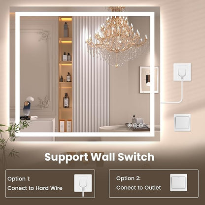 Snowdool 48 x 30 in LED Bathroom Mirror, Front and Backlit, Anti-Fog | Front and Backlit, 3 Color Temperatures, Anti-Fog, Tempered Glass